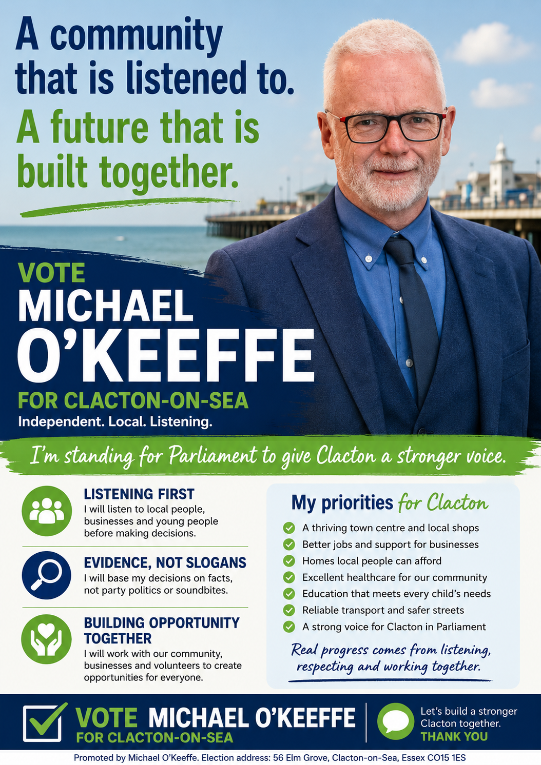 Michael O'Keeffe Independent campaign poster for the Clacton by-election